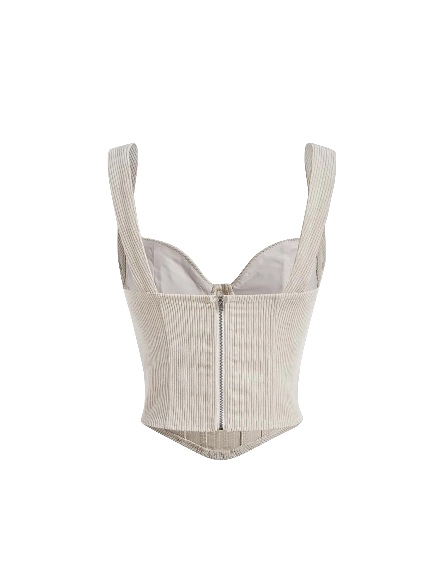 Loptok Women's Beige Asymmetrical Zipper Wide Strap Corset Top - Image 2