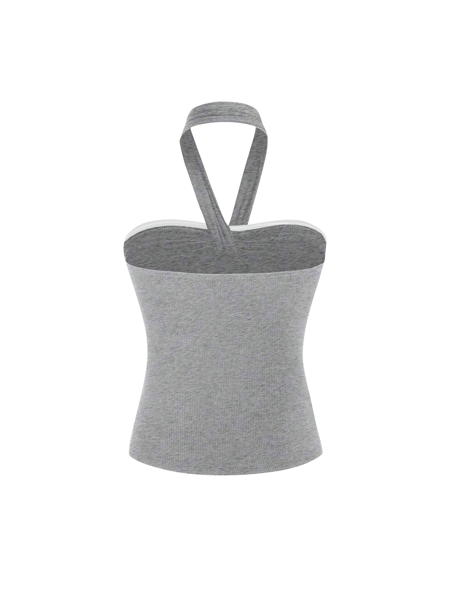 Loptok Women's Grey Backless Ruched Rib Knit Halter Top - Image 2