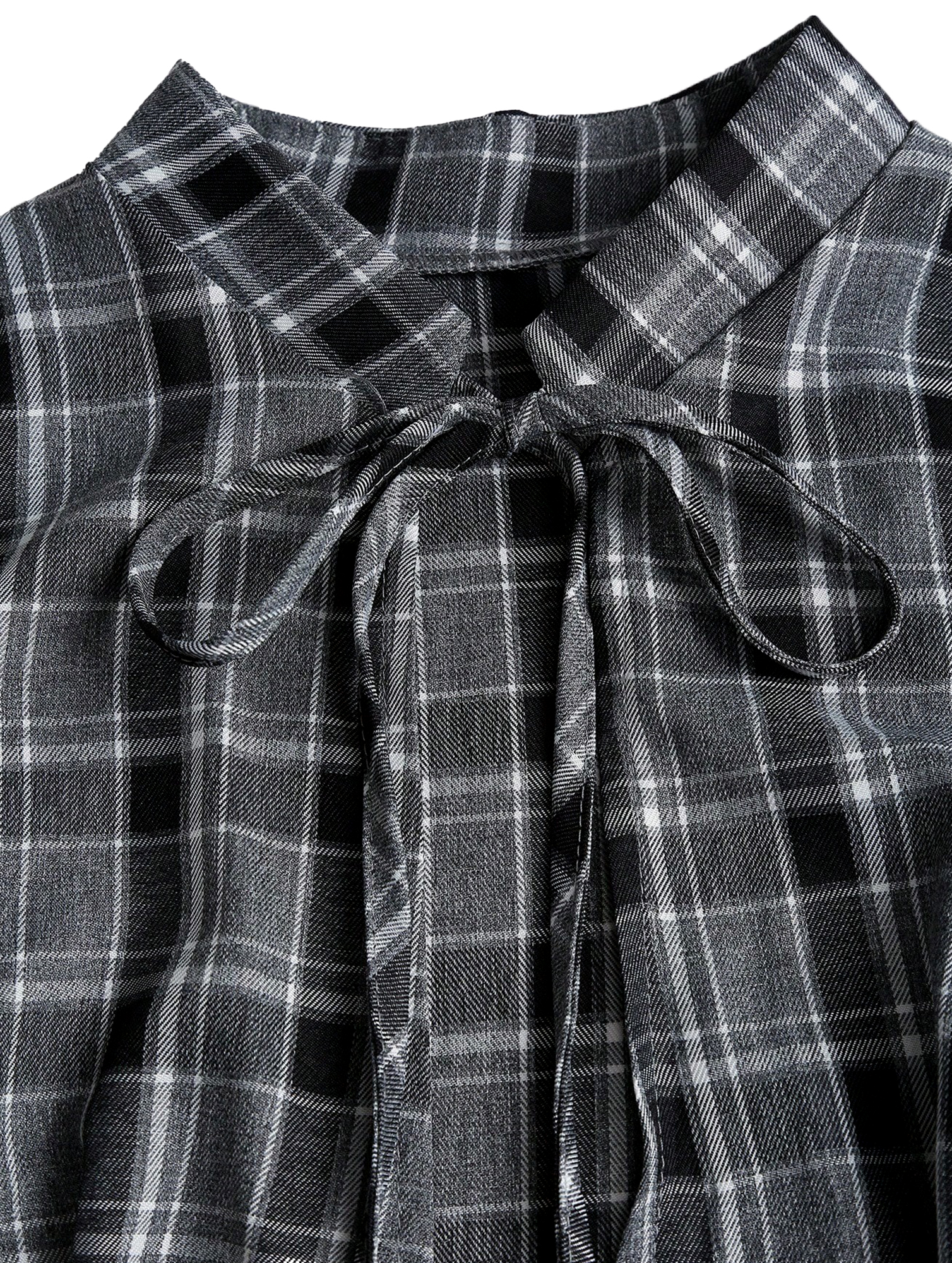 Loptok Women’s Black Plaid Slim-Fit Tie Neck Sleeveless Top - Image 3